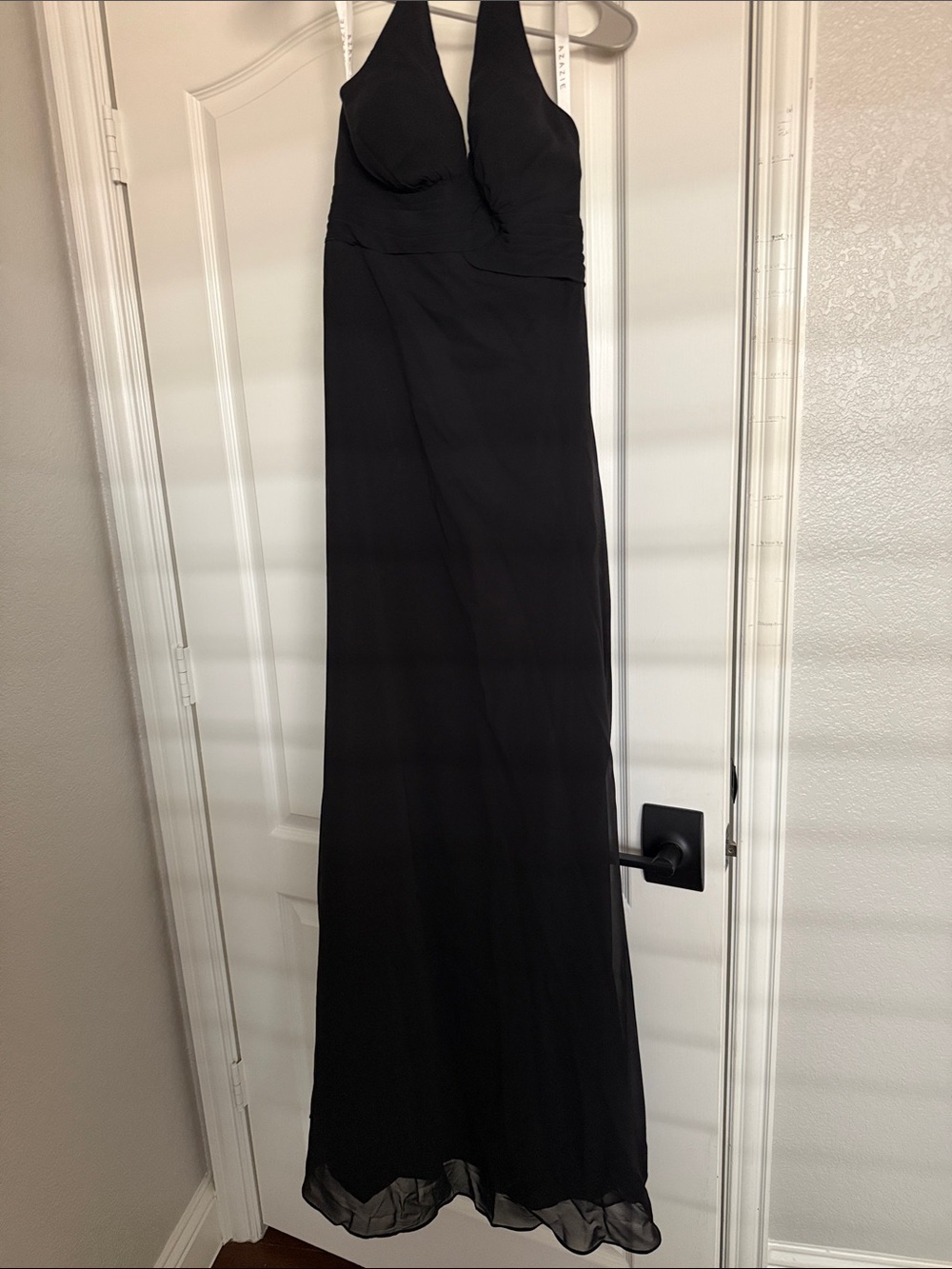 Azazie Black Tessie Halter V-Back A-Line Chiffon Dress - Picture 7 of 10